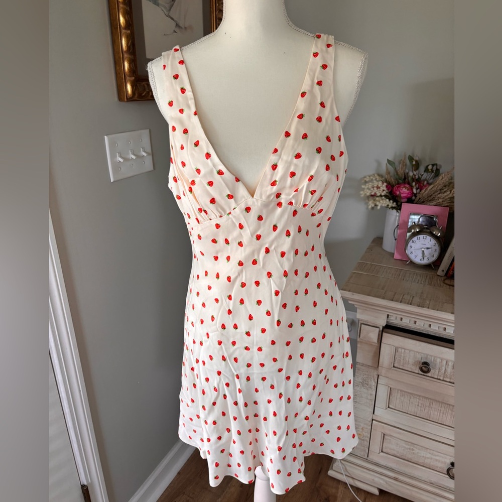 NWT Zara adorable strawberry print satiny mini dress size large